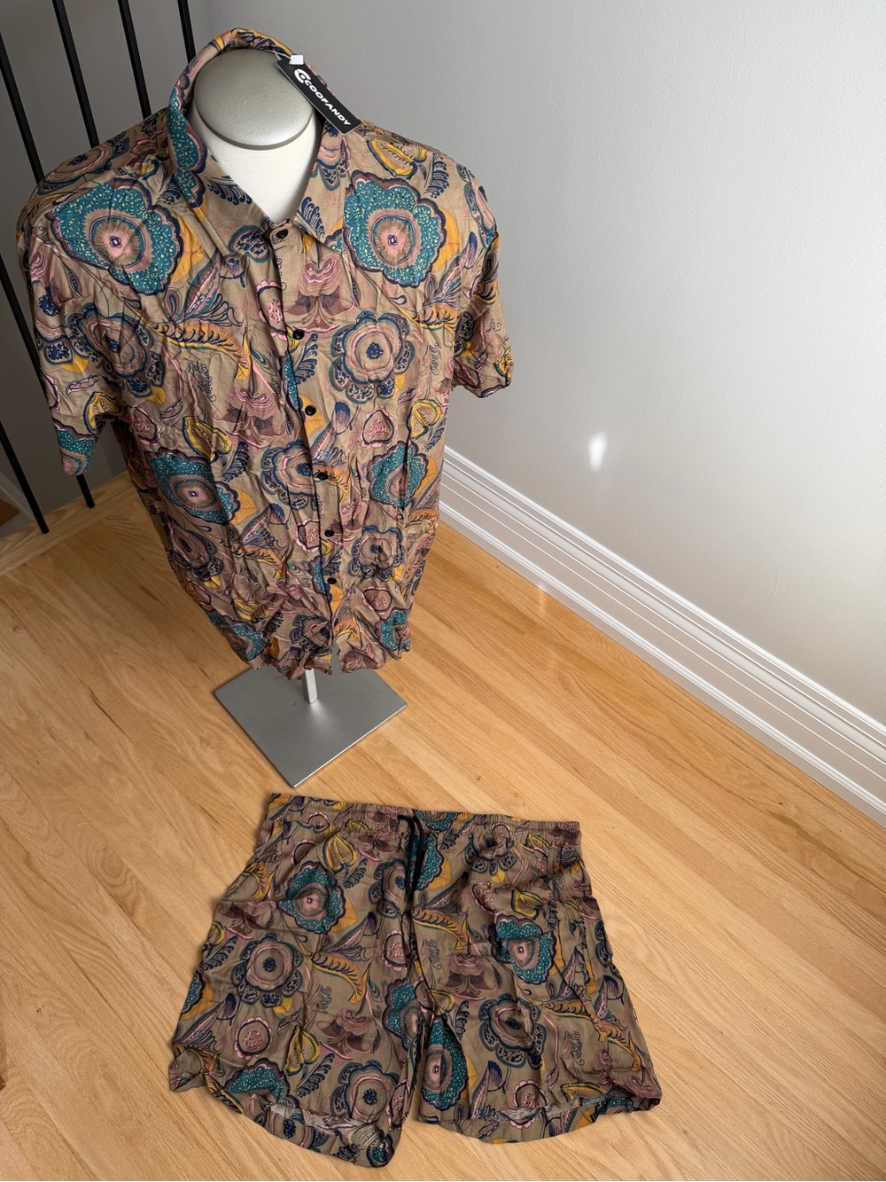 Men's short sleeve button-up with matching shorts